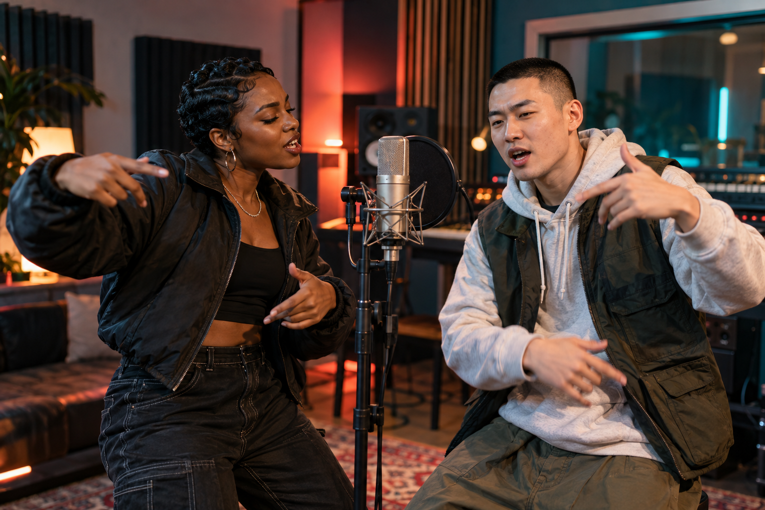 Fictional performers in a recording studio